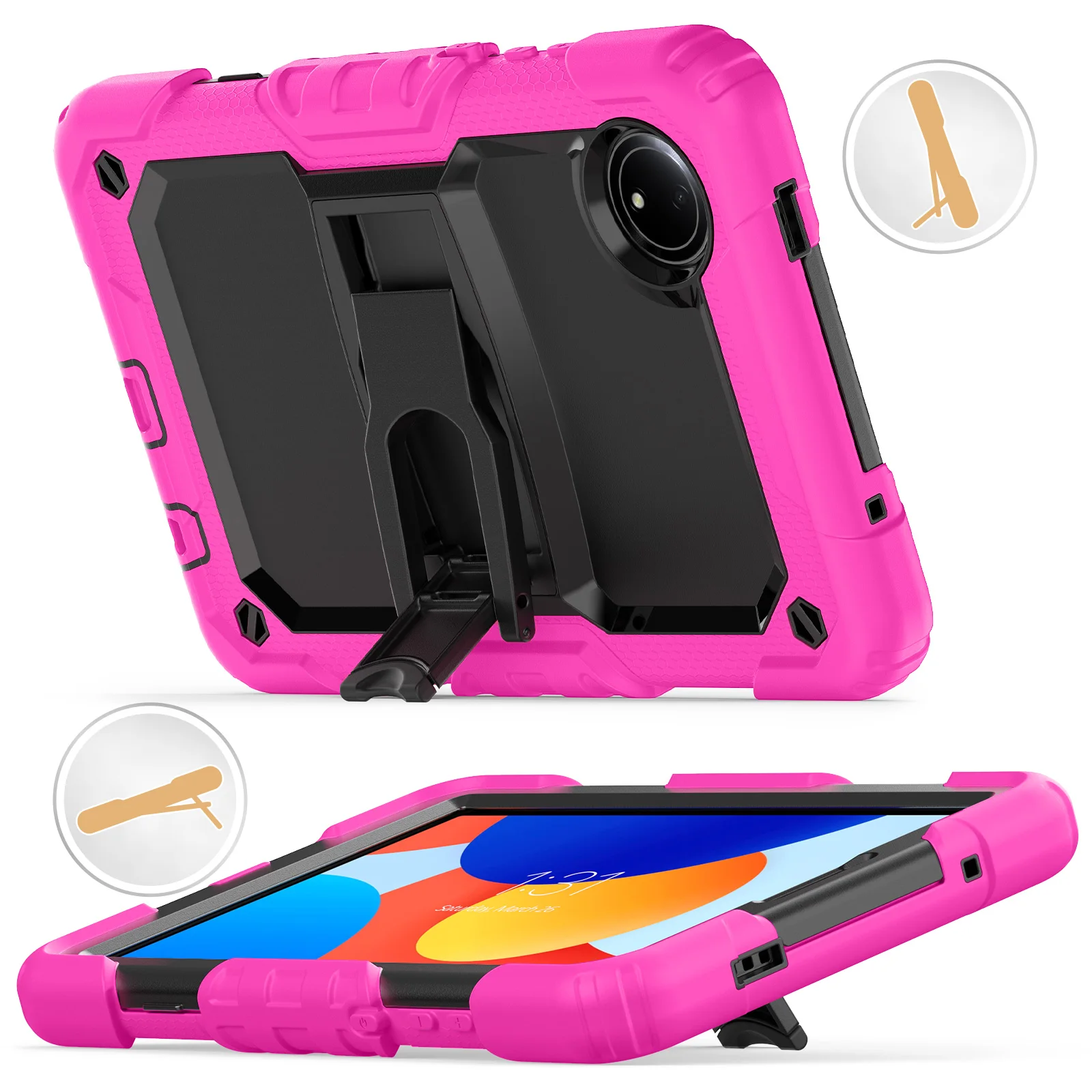 Heavy Duty Silicone Shockproof Stand Tablet Case For Xiaomi Redmi Pad SE 8.7 inch 4G 2024 3 Layer Protective Funda Cover #R