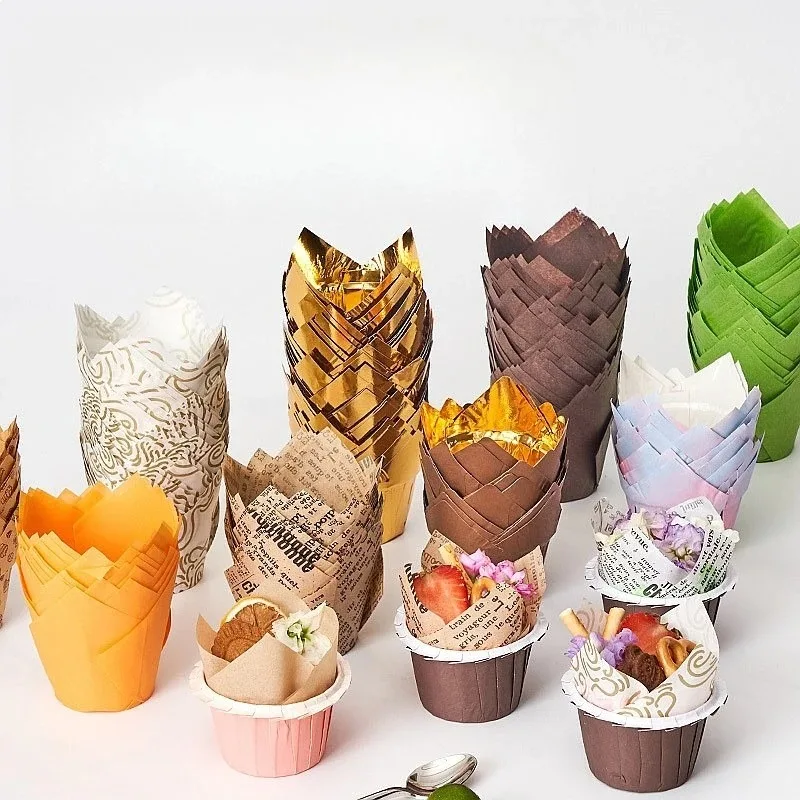 Factory Direct Greaseproof Tulip Muffin Cups Baking Cake Paper Holders for Muffin Cakes Baking Paper