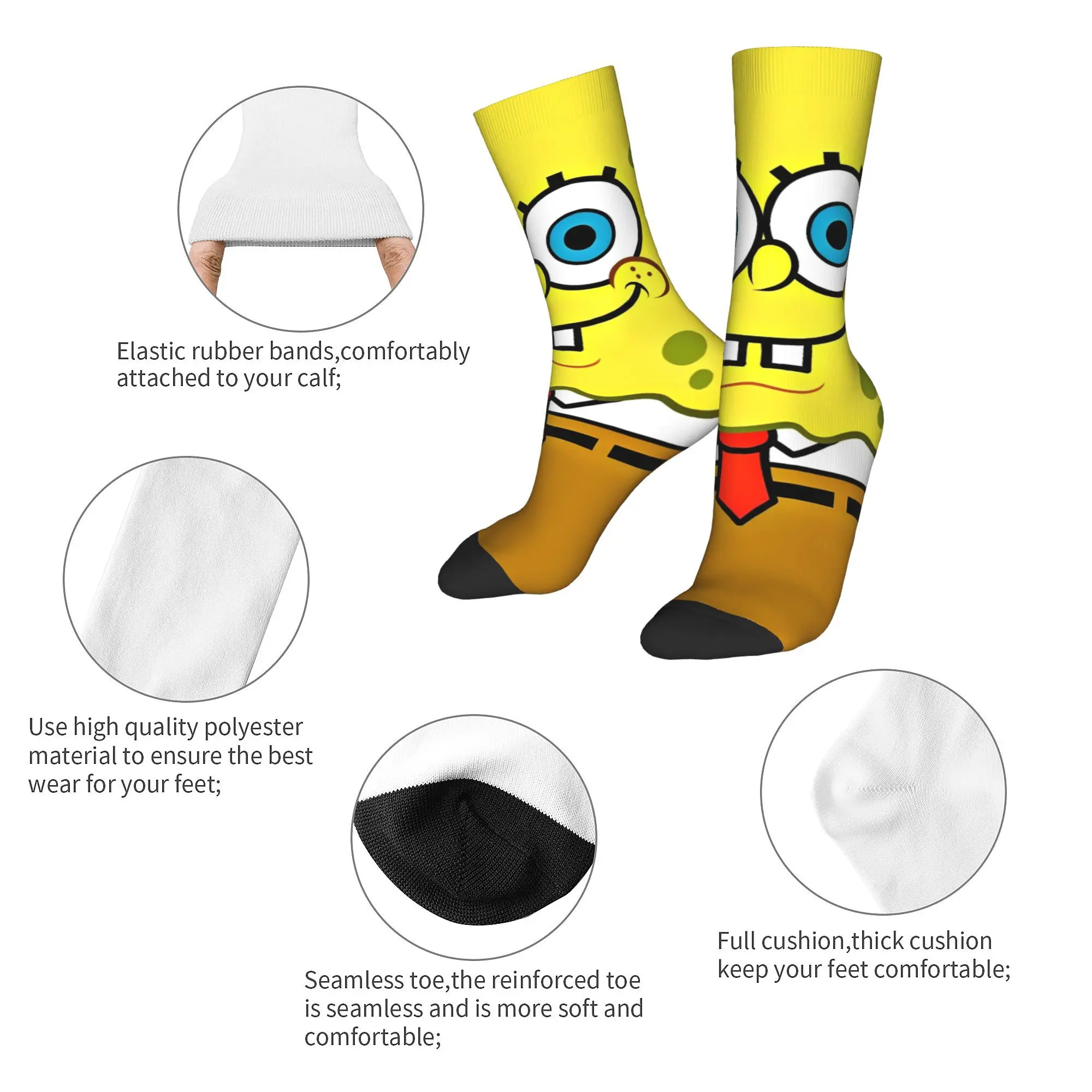 جوارب SpongeBob Anime Cartoon Socks Merch للرجال والنساء، جوارب مطبوعة فائقة النعومة هدية عيد ميلاد