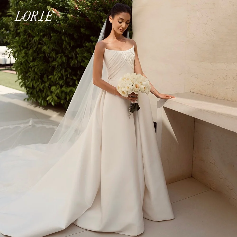 LORIE فستان زفاف فاخر مطوي على شكل حرف A فساتين زفاف برقبة قارب أنيقة بدون أكمام ثوب زفاف مخصص 2026 #1