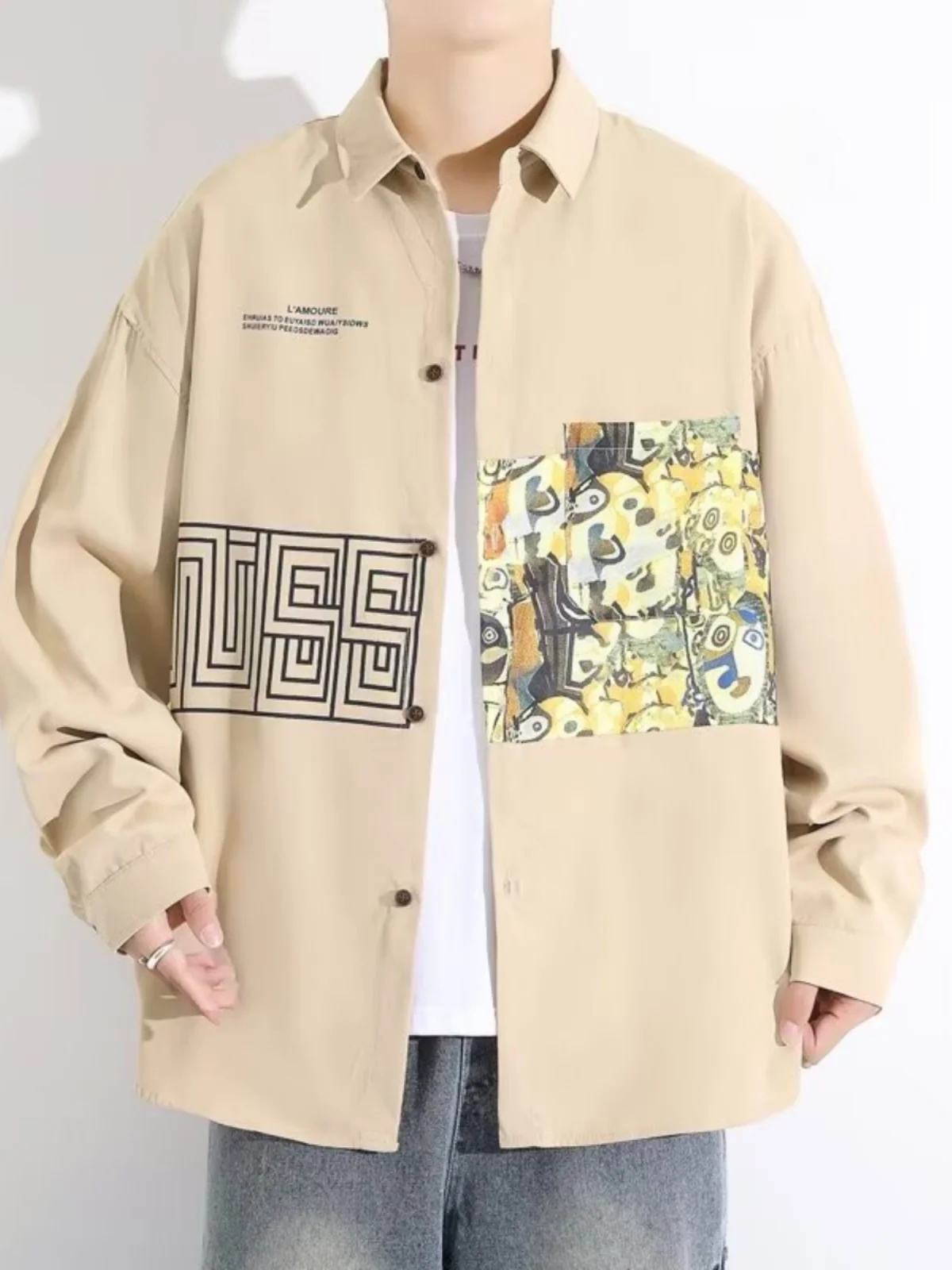 

Spring Autumn Long Sve Men's irt Faionable Korean Sle Base Layer Versatile Youth Outerwear Wear Resistant Stand Fit
