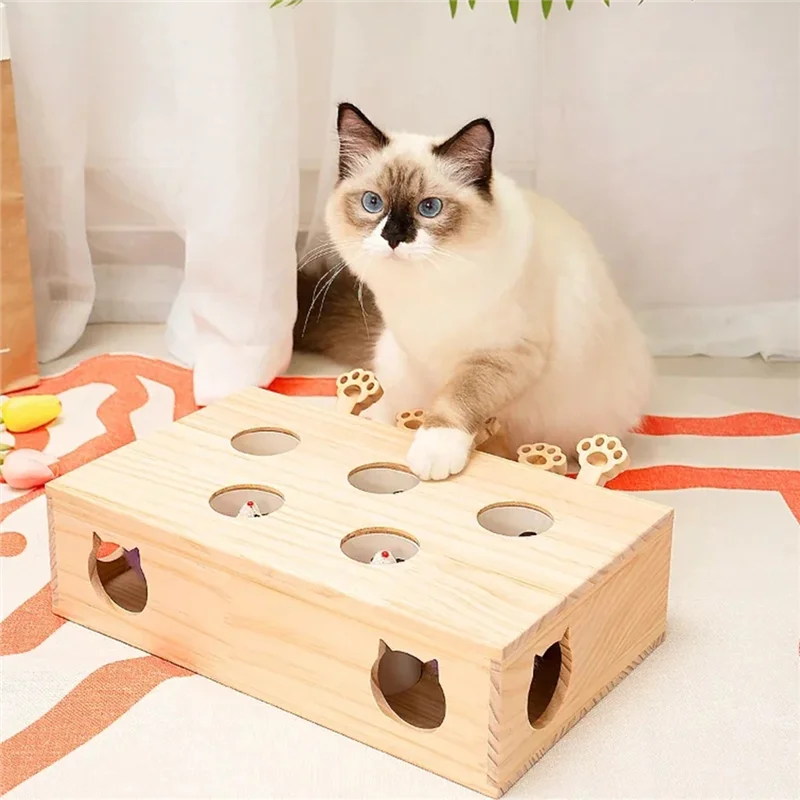 لعبة HHO-Cat For Indoor Cats Interactive Whack-A-Mole من الخشب الصلب للقطط