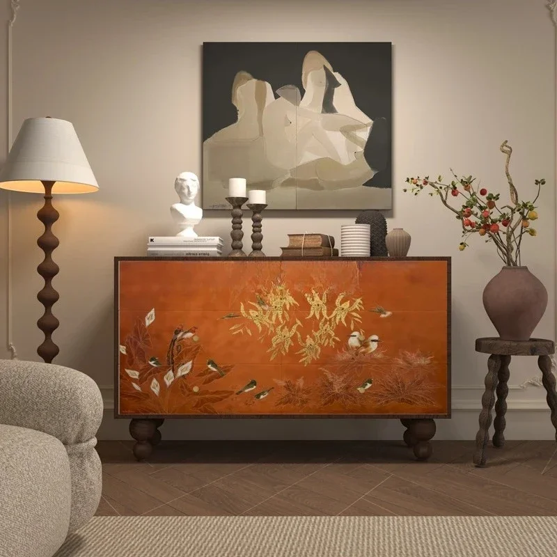 retro solid wood six-chest cabinet, living room drawer against the wall, integrated installation-free chest cabinet