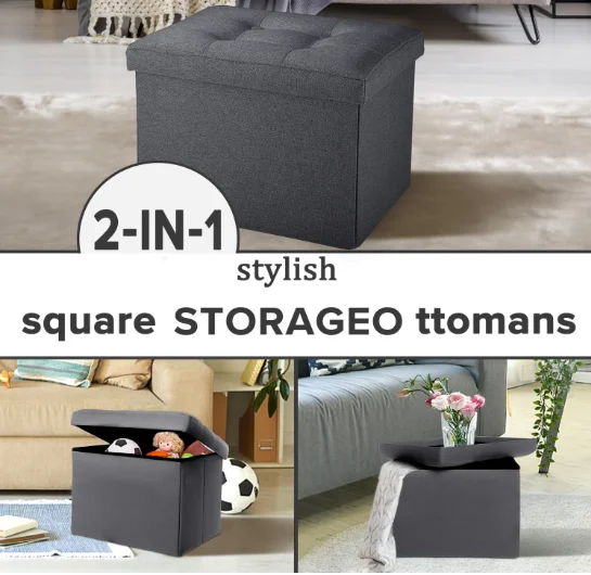 Modern Design Foldable Footstool with Cover Storage Stool for Living Room Dining Room