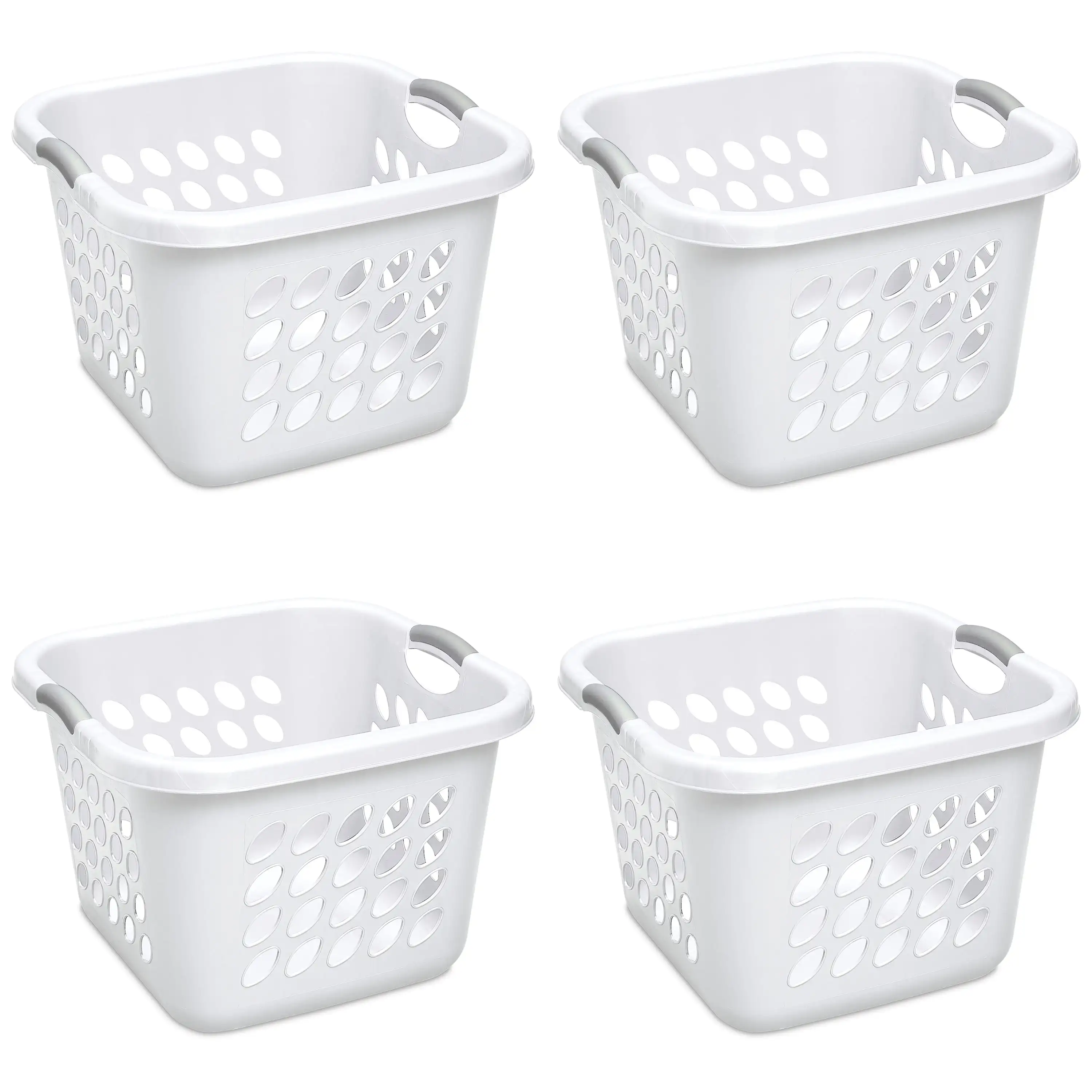 1.5 Bushel Ultra Square Laundry Basket Plastic, White, Set of 4