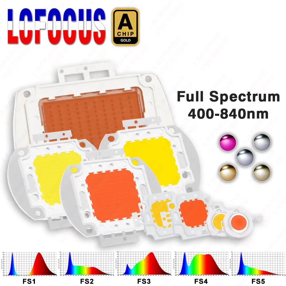 1W 3W 5W 10W 20W 30W 50W 100W LED Luz de crecimiento de plantas Chip de crecimiento COB Espectro completo 400-840nm Para plantas de hojas de