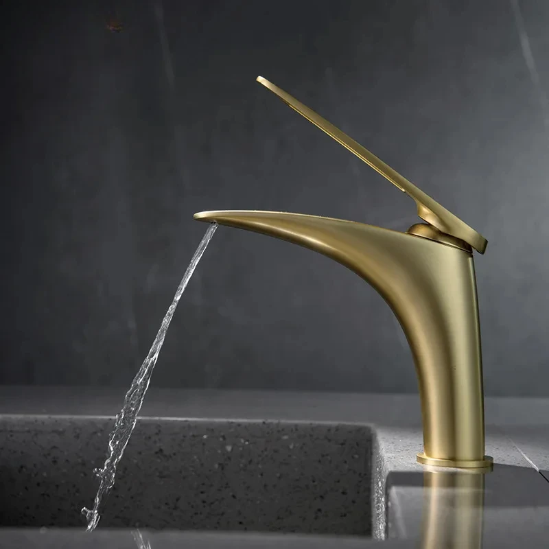 

Bathroom gold brush faucet copper brass Frosted gold basin faucet bathroom household wash basin mixer water crane matte gold tap