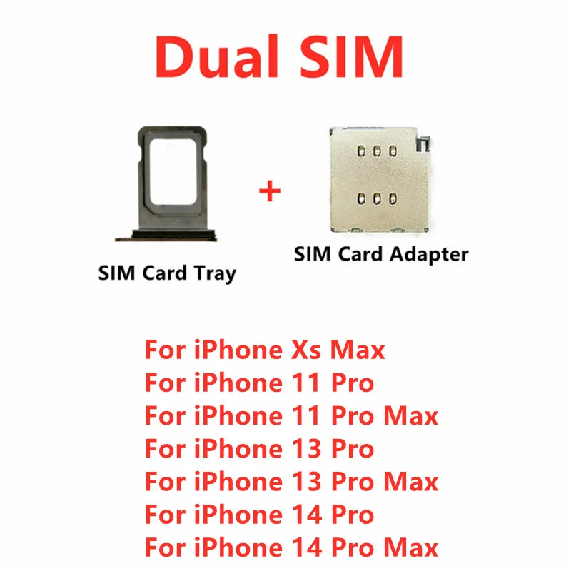 Dual SIM Card Reader Flex Cable + SIM Card Tray Holder Slot Adapter for iPhone 14 13 11 Pro XS Max