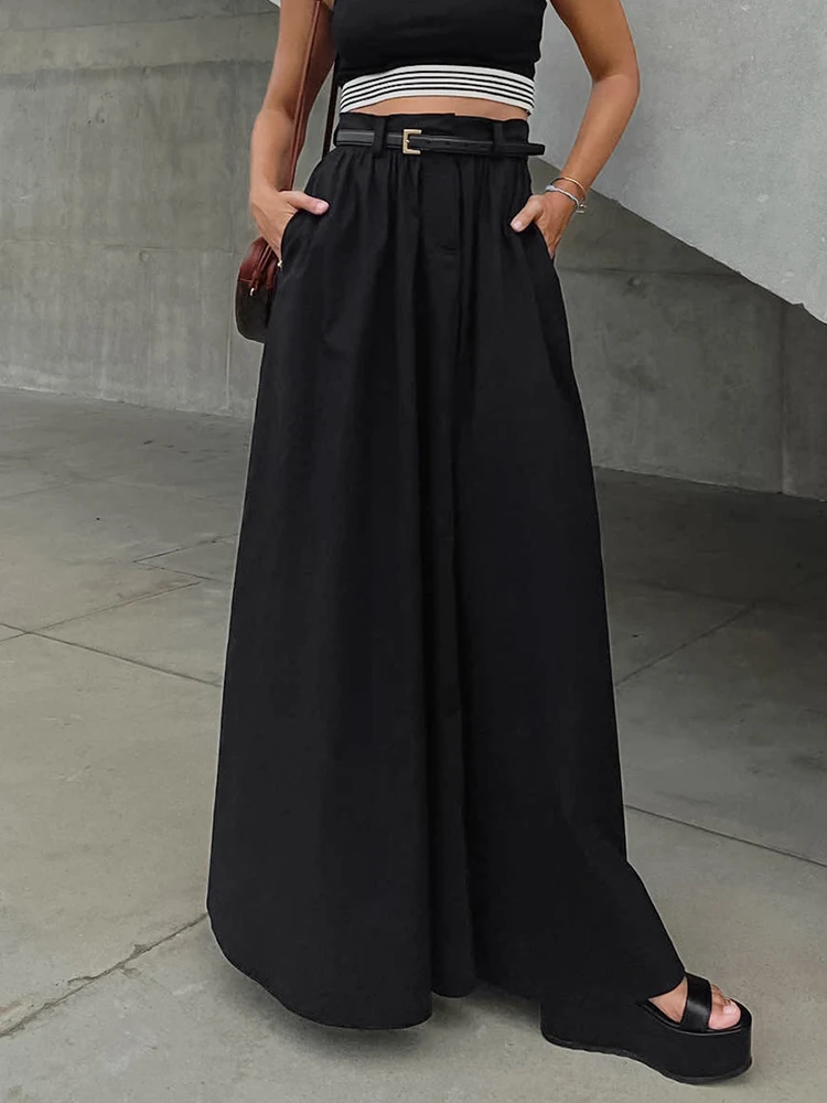 

Jyate Casual Solid A-line Skirts For Women Cotton High Waist Pockets Commuter Loose Long Skirt Female Summer Clothing 2023 New