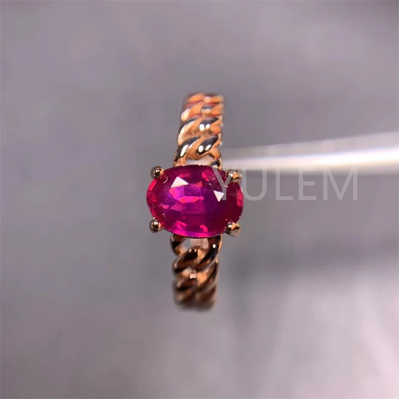 YULEM Classic 925 Silver Heat Treatment Ruby Ring for Office Woman 6mm*8mm Natural Ruby Silver Ring Sterling Silver Ruby Jewelry