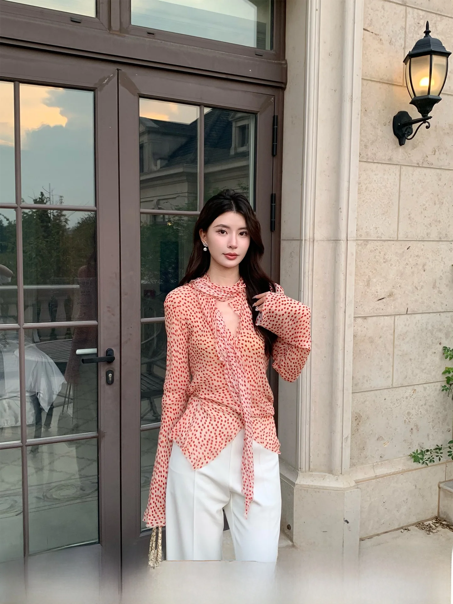 

Новая модная женская весенняя блузка Kun Total Vintage в горошек с длинным рукавом, приталенная, из вискозного волокна