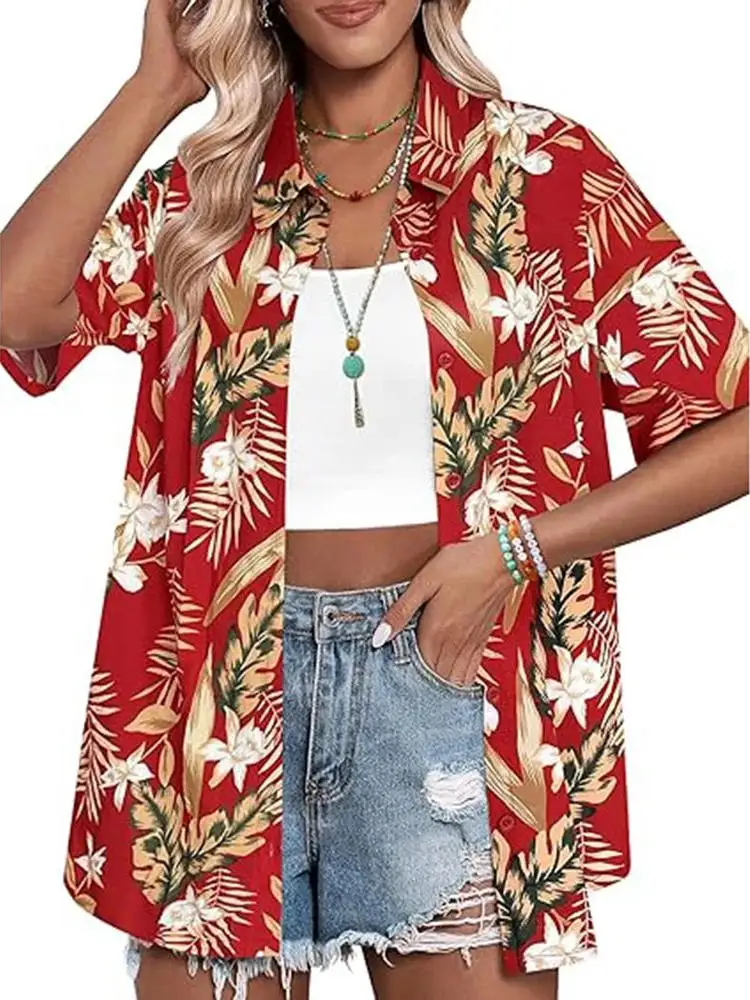 Plaża Drukowana 3D ort Sve irt Damska Nowa Moda Ulica Luźny Krój Poliester Szerokie Ramiona Obniżone Mankiety Tył...