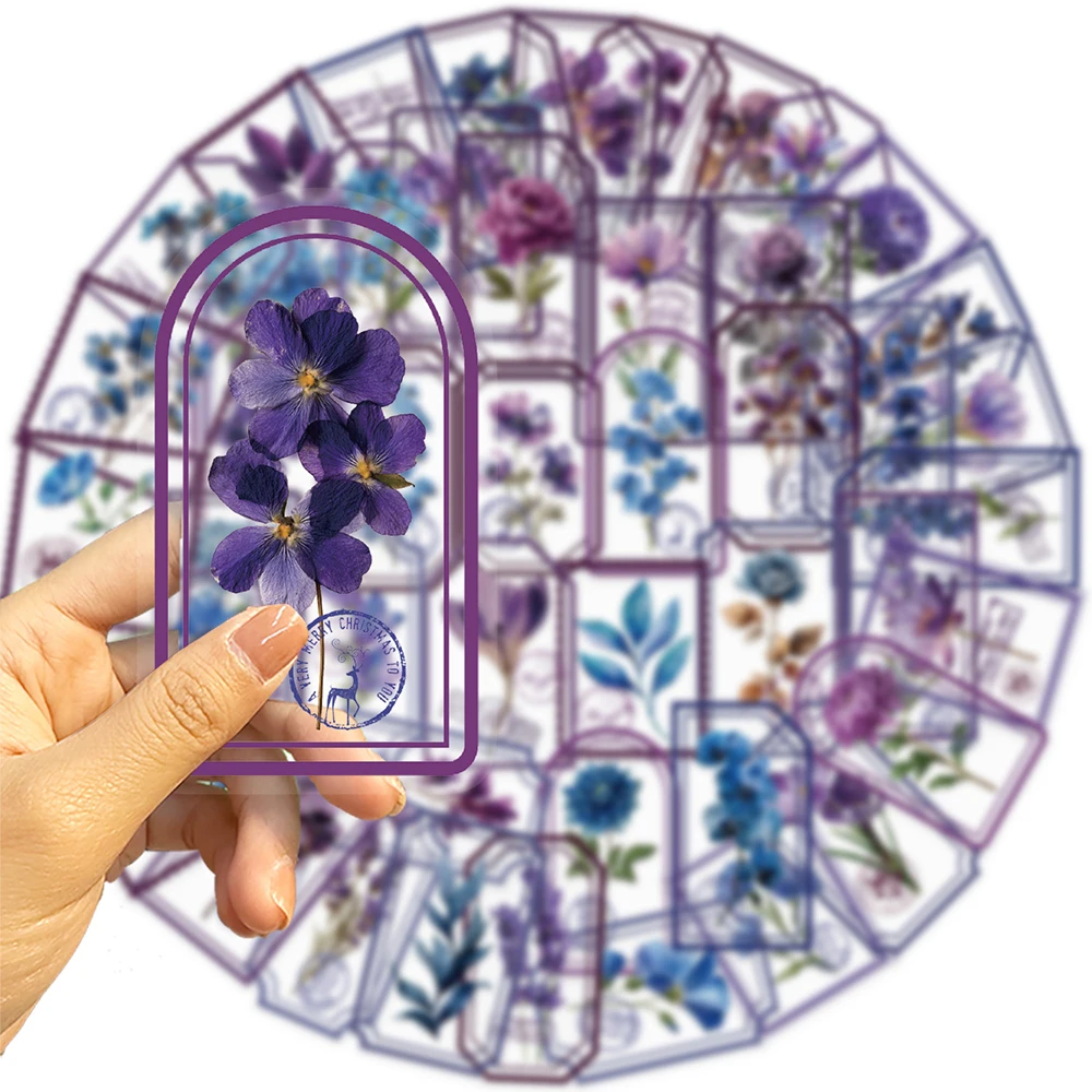 10/30/50pcs Creativo Fiore Viola Timbro Graffiti Adesivi Estetica FAI DA TE Skateboard Telefono Bagagli Laptop Retro PET Adesivo Decor