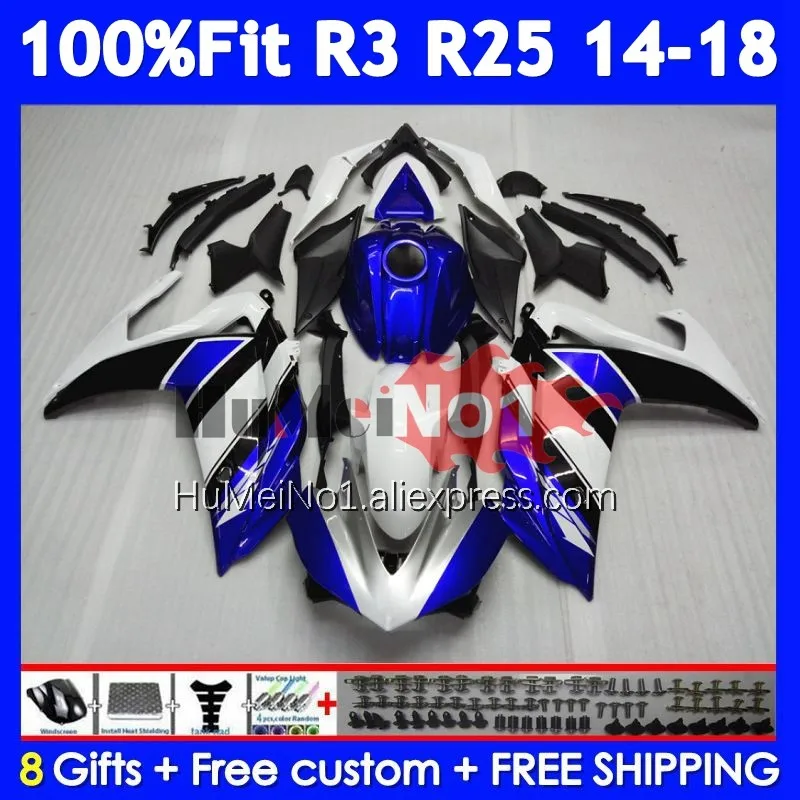 Body For YAMAHA YZF R3 R25 R 3 YZF-R3 YZFR25 373No.4 YZF-R25 White blue YZFR3 2014 2015 2016 2017 2018 14 15 16 17 18 Fairing