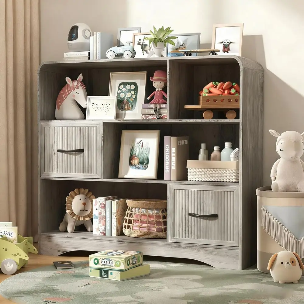 

6-Cube Fabric Bin Toy Organizer - Large Storage Cabinet for Kids' Playroom and Nursery, Grey