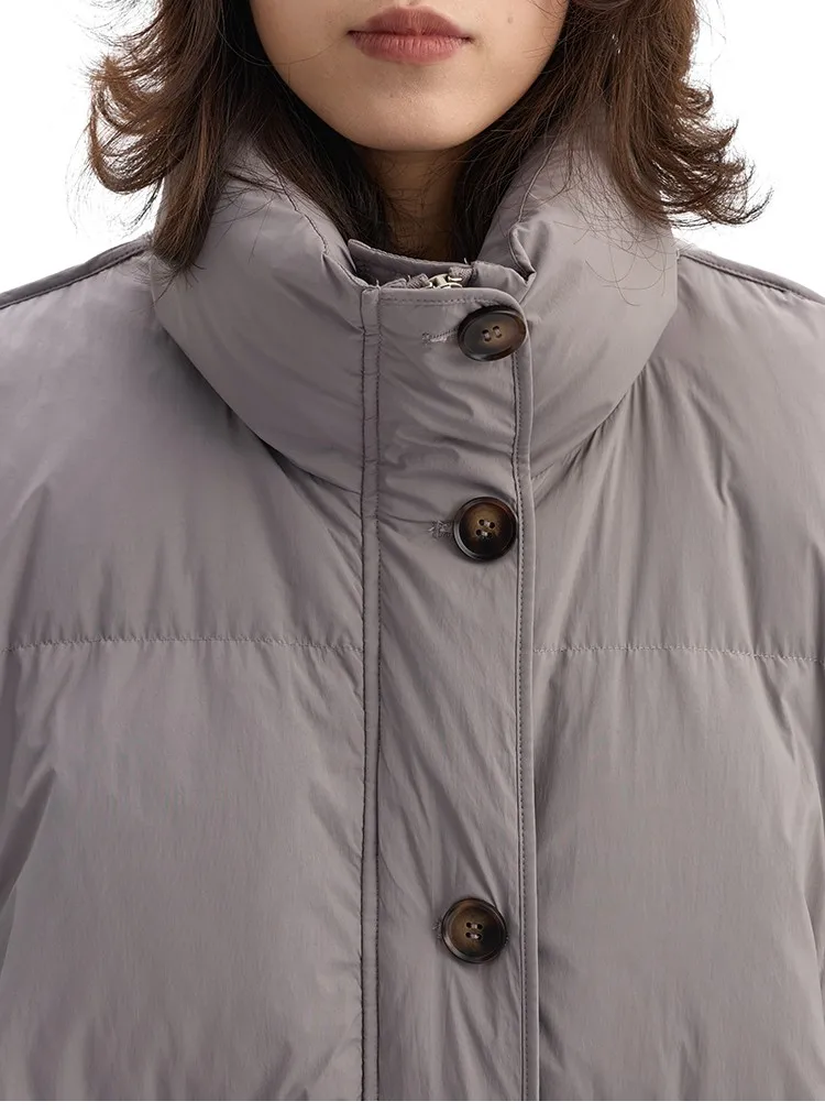 Women's Mid-Length Oversized down Jacket with Stand Collar, Warm Oversized Jacket Filled with White Duck Down, New Winter 2025 Model