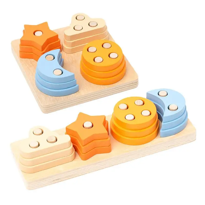 Wood Toy Stacker Montessori Educational Stacking Toys For Shape Color Sorting Wooden Sorting Tower Stacker Montessori