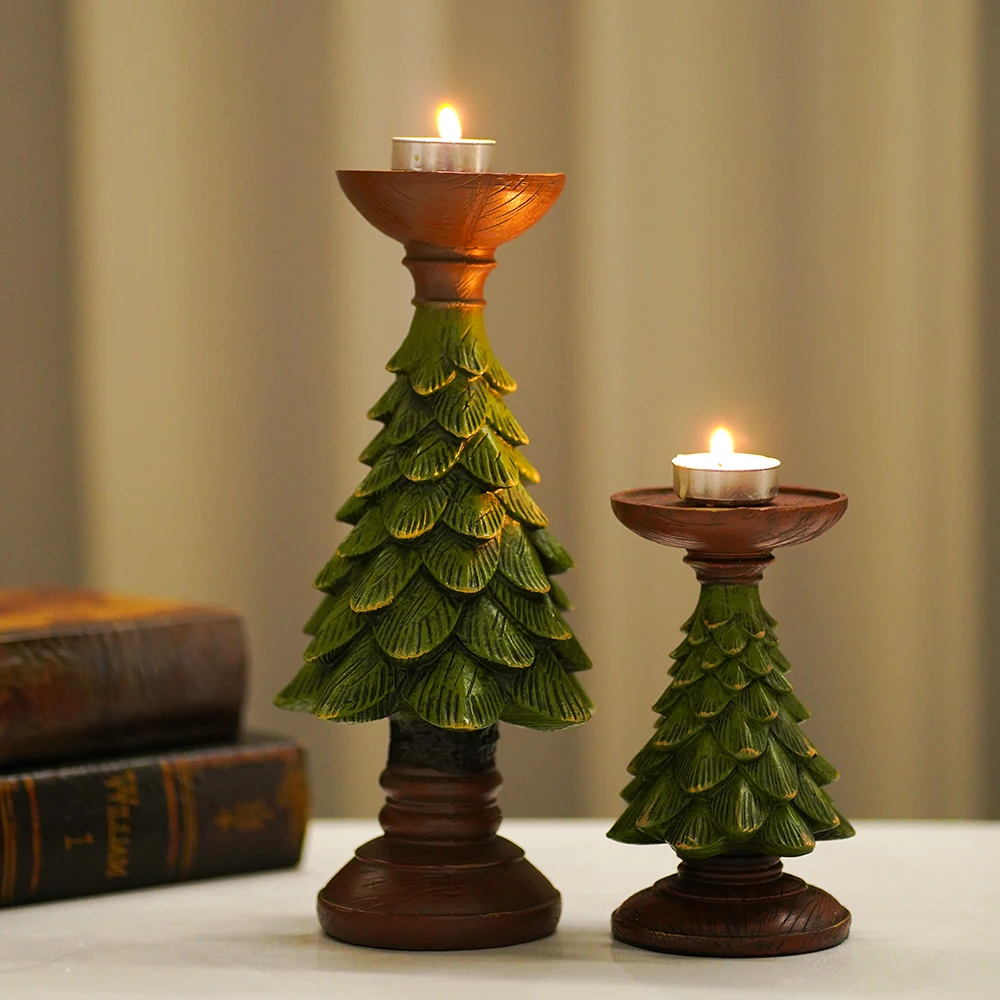 SAAKAR Christmas Tree Candlestick Festival Decoration Accessories Props Desktop Atmosphere Candlestick Stand Retro Resin Crafts