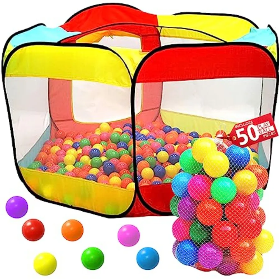 

Ball Pit Pop Up Tent for Toddlers Indoor Outdoor Use, Polyester Fabric, Blue/Red, Easy Setup Compact Storage with Zippered Bag,