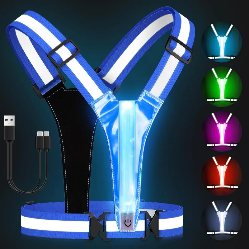 

Adjustable High Visibility Reflective LED Running Gear Vest with Rechargeable LED Lights - Enhanced Safety and Visibility in Out