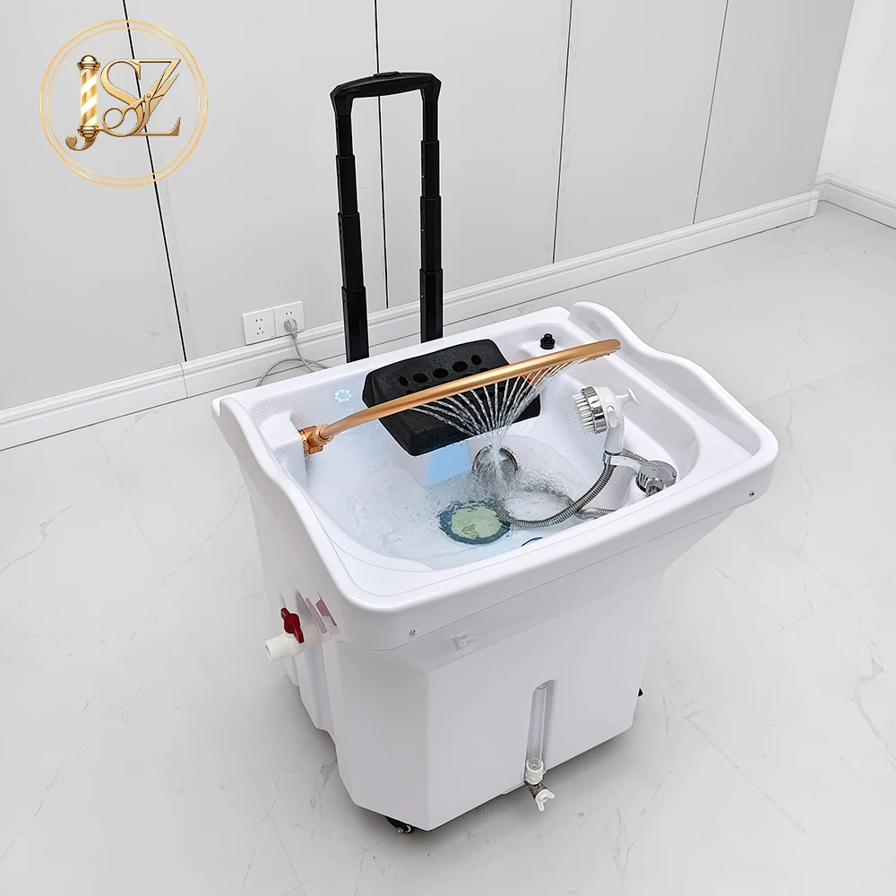 Salon Mobile Shampoo Basin Rolling Wheels Telescopic Pull Handle Water Circulation Portable Hair Washing Sink