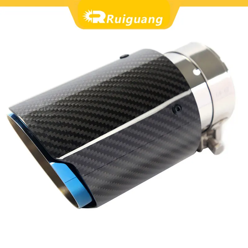 1 Pcs Universal Car Carbon Fibre Tail Throat Stainless Steel Bright Black Twill Glossy Exhaust Tip blue gold and AK logo