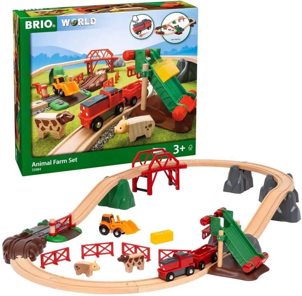 33984 Animal Farm Set - Engaging Wooden Toy Train Set for Kids | Enhances Motor Skills | FSC-Certified Wood | Ideal for Ages 3 a