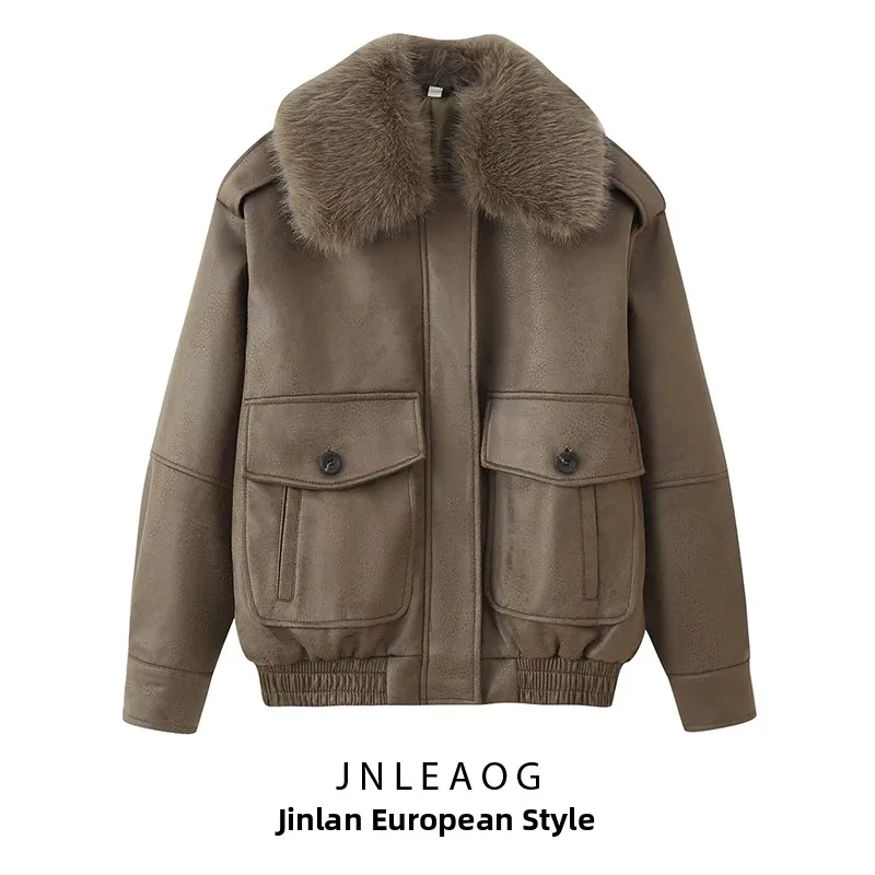 

Fashionable Detachable Fur Collar Jacket Women's Autumn New Style JNLEAOG All-Match Design Standard Polyester Long Sleeve Zipper