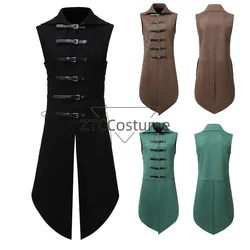 Medieval Men's Knight Warrior Cosplay Costume Halloween Swallow Tail Vest Renaissance Lace-Up Waistcoat For Adult Men