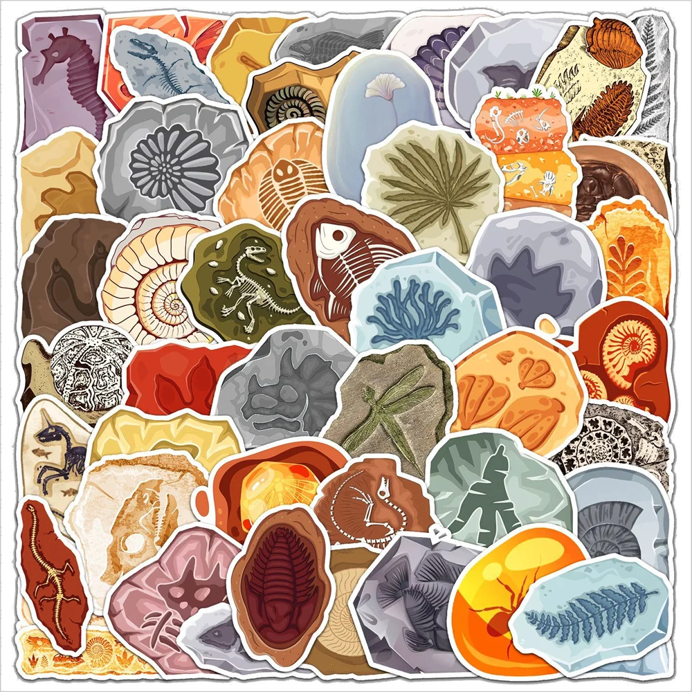 50pcs Cartoon Retro Fossil Stickers Pack Suitcase Ipad Laptop Journal Accessories Phone DIY Sticker Scrapbooking Supplies