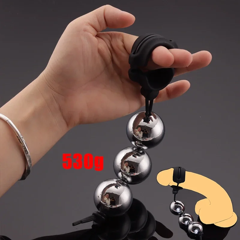 530g Heavy Penis Ring with Metal Ball Weight Hanger Trainer Dick Men Ball Extender Bigger Enlargement Toys Sex Growth Stretcher