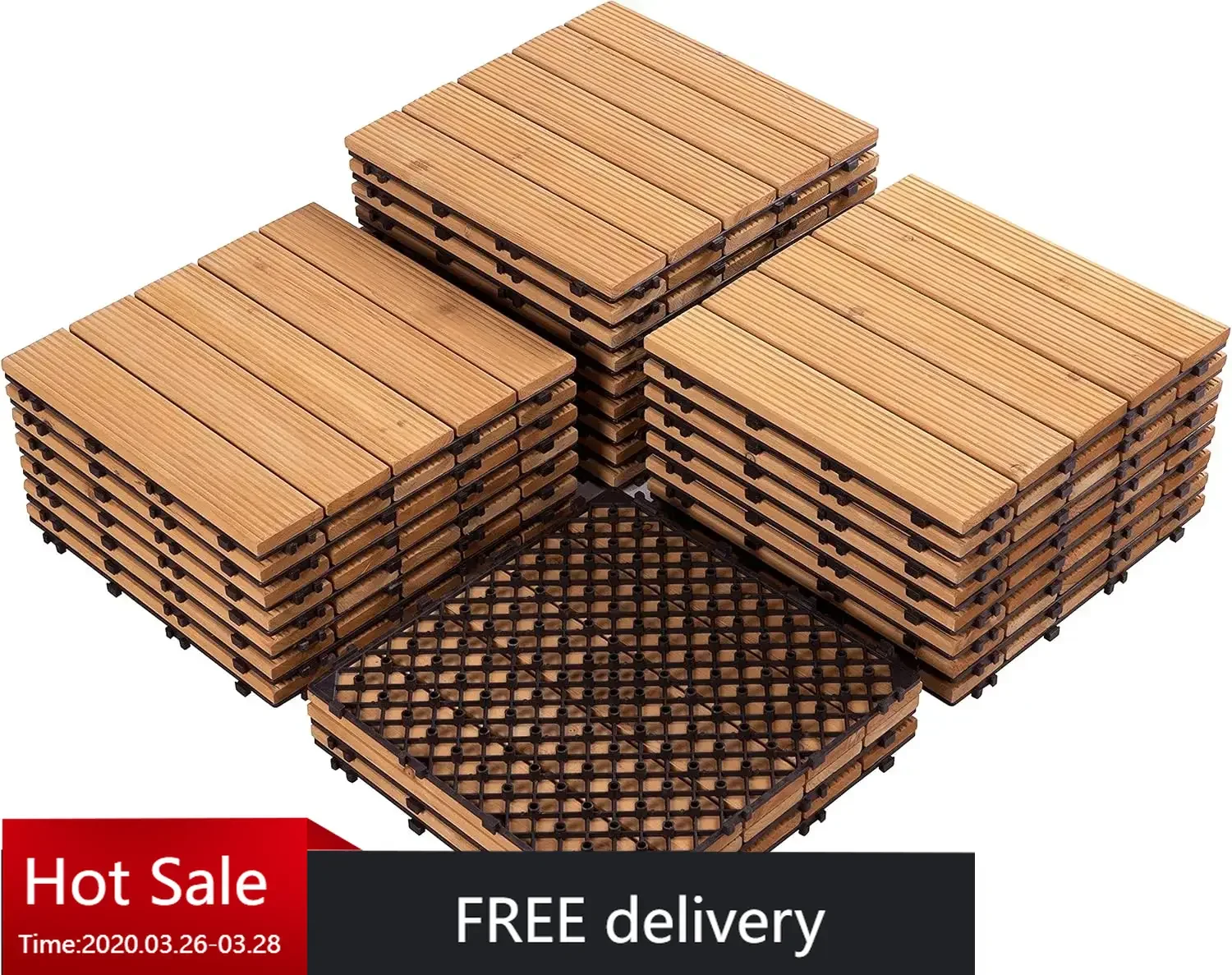 27PCS Interlocking Wood Floors Patio Decking Tiles Hardwood Deck Tiles Outdoor Flooring for Garden 12 x 12in Natural Wood