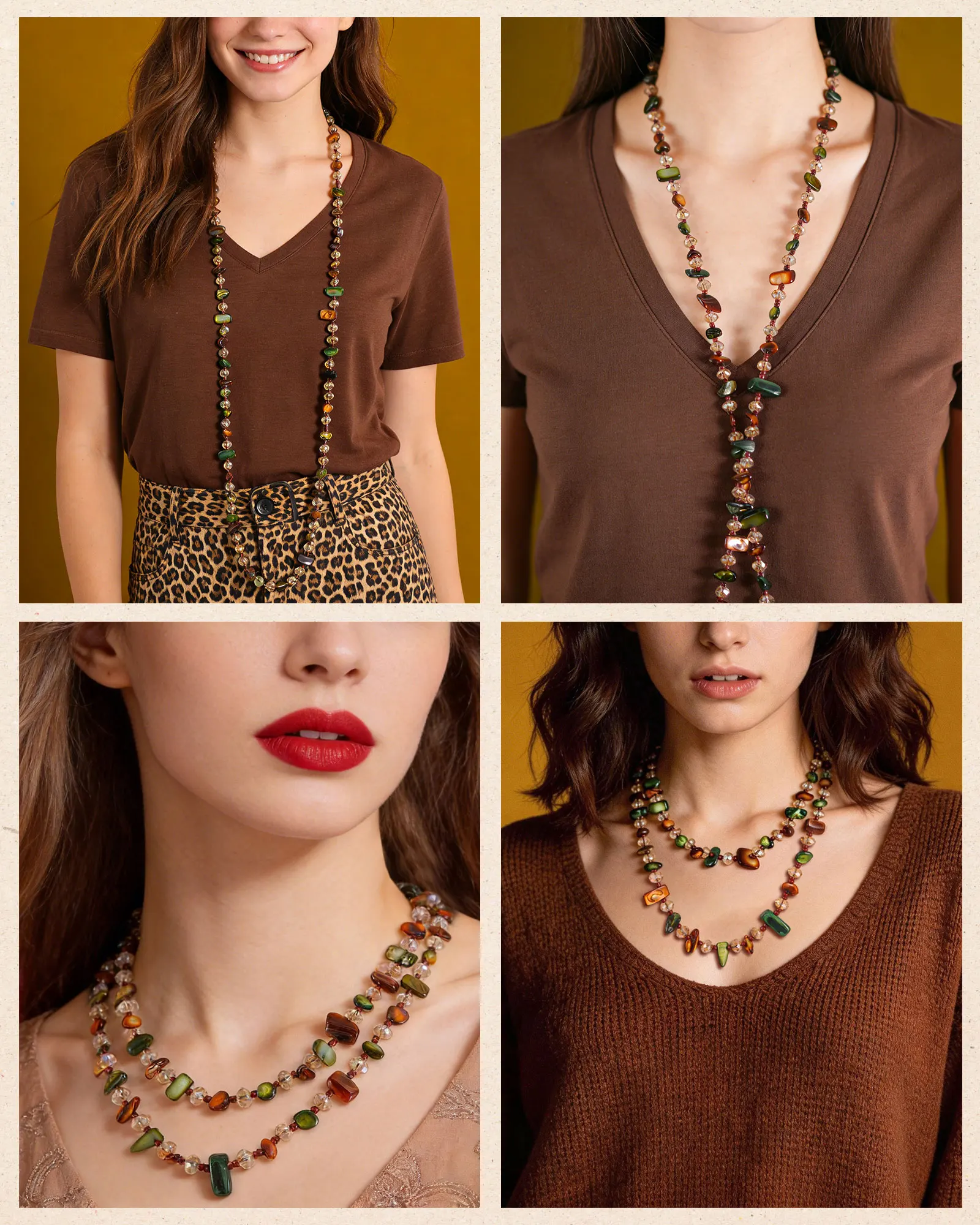 Light Luxury Bohemian Antique Necklace Colorful Shell Beaded Long Necklace Vintage Stackable Double Layers Necklace Women Girls