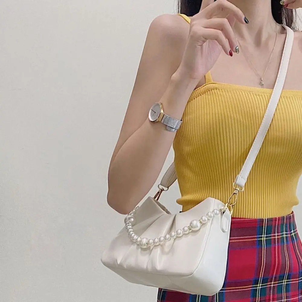 PU Leather Solid Color Underarm Bag Carrying Lightweight Pleated Cloud Bag Waterproof Korean Style Single Shoulder Wallet