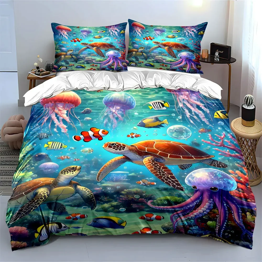 Ocean Life Decorative Set Soft Comfortable Duvet Cover Bedding Set Included 1*Duvet Cover & 2*Pillowcases, gift
