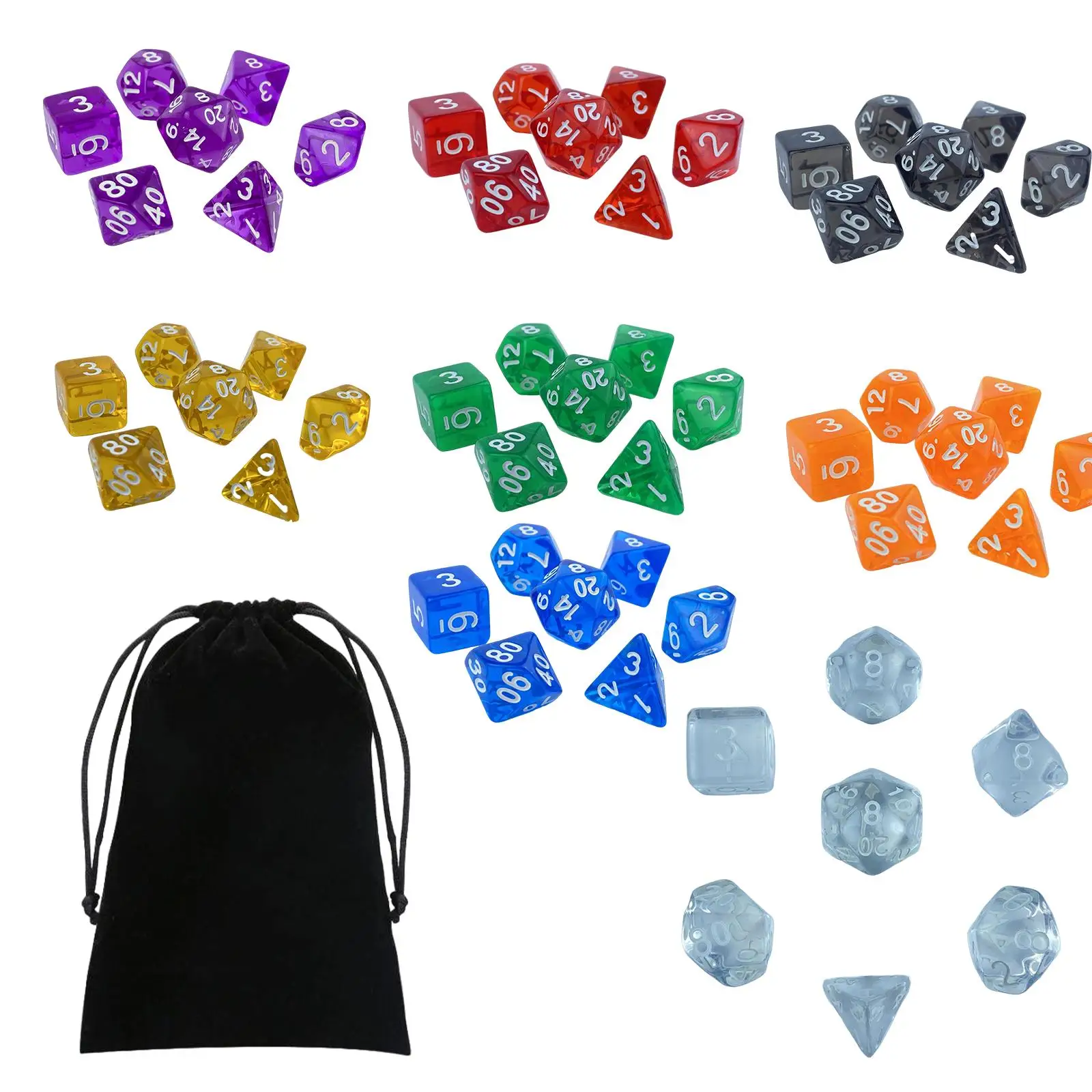 70Pcs Acrylic Polyhedral Dice Set D4-D20 for Role Playing Bar Toys , Multi Color, 2cm