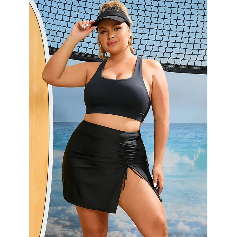 

New Plus Size Split Swimsuit, Women's Sexy Bikini Three Piece Set, Single Item, Solid Color, High-end Feeling, Skirt Swimsuit