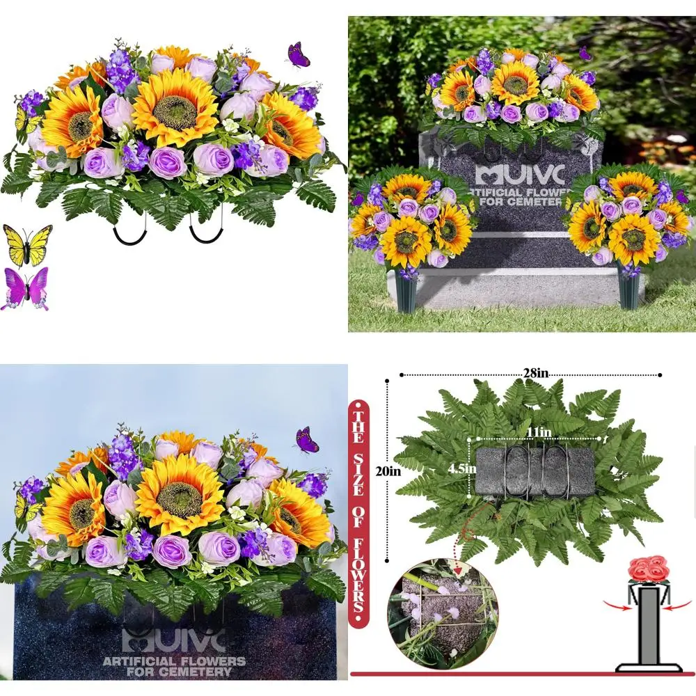 

Искусственные мемориальные цвинтарные цветы - украшения для кладбища на открытом воздухе - букет роз и подсолнухов для сочутия