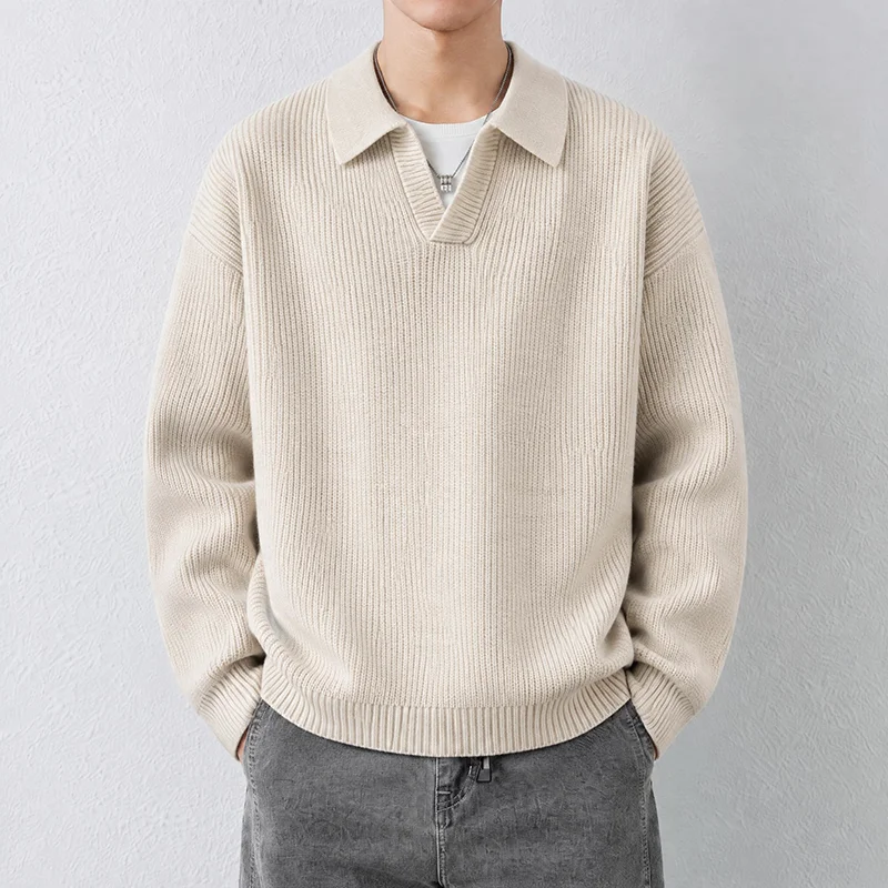 Men's Sweater Fashion Winter New Simple Casual Personality V-Neck Design High-Quality Brand Solid Color Classic Knit Pullover