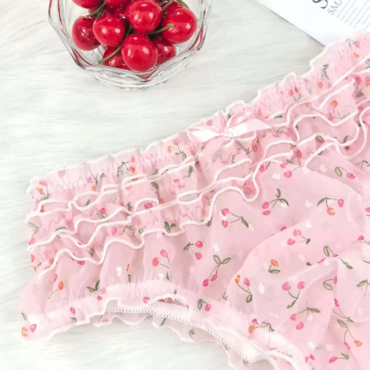 Cute Sweety Chiffon Man's Briefs Japanese Style Cross-dressing Panties Princess Lolita Flower Print Ruffles Soft Underwear view 5