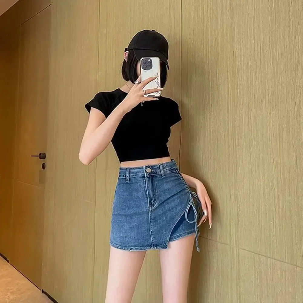 Летняя короткая женская юбка с завышенной талией, облегающая трапециевидная юбка, юбка до середины бедра Hakama