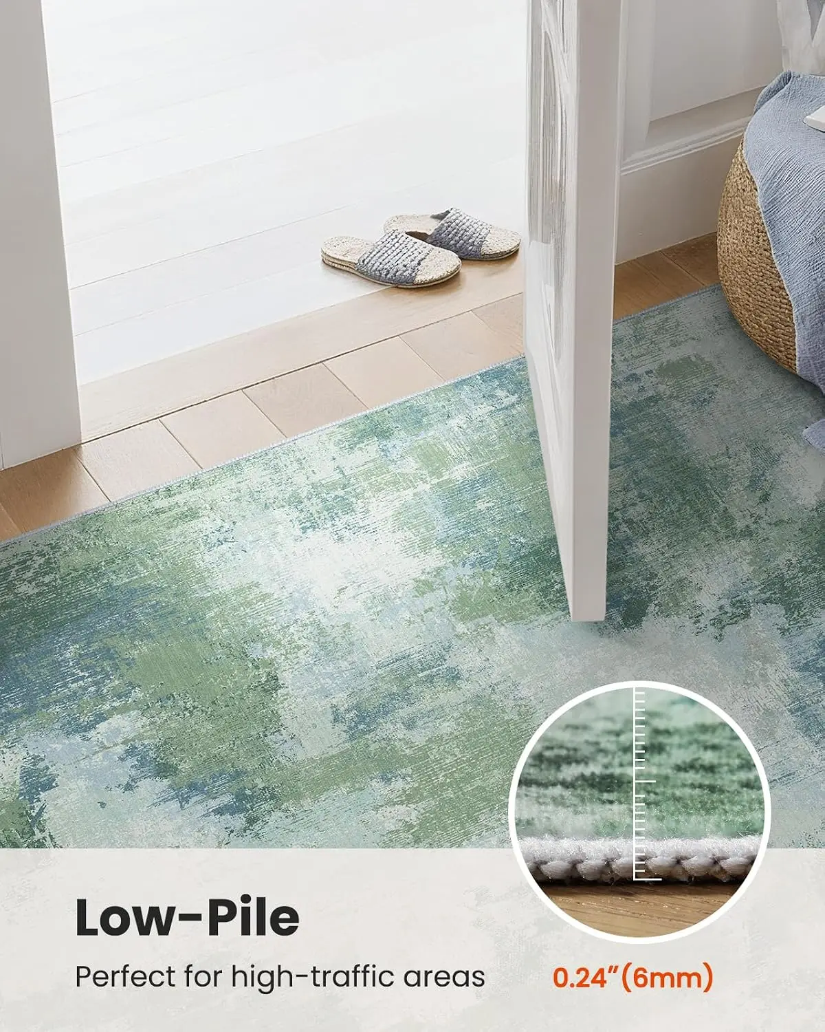 Polypropylene Area Rug, Modern Transitional Pattern Floor Carpet For Living Room Dining Area And Bedroom, Durable Non Slip Large Indoor Mat, Green Single Pack - view 6