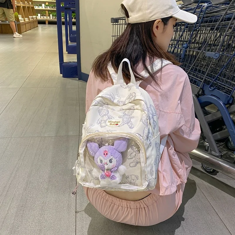 Mochila japonesa Harajuku para mujer, bolso Itabag transparente con estampado, mochilas de escuela secundaria JK Cool, bolsas para adolescentes, bolsa ita