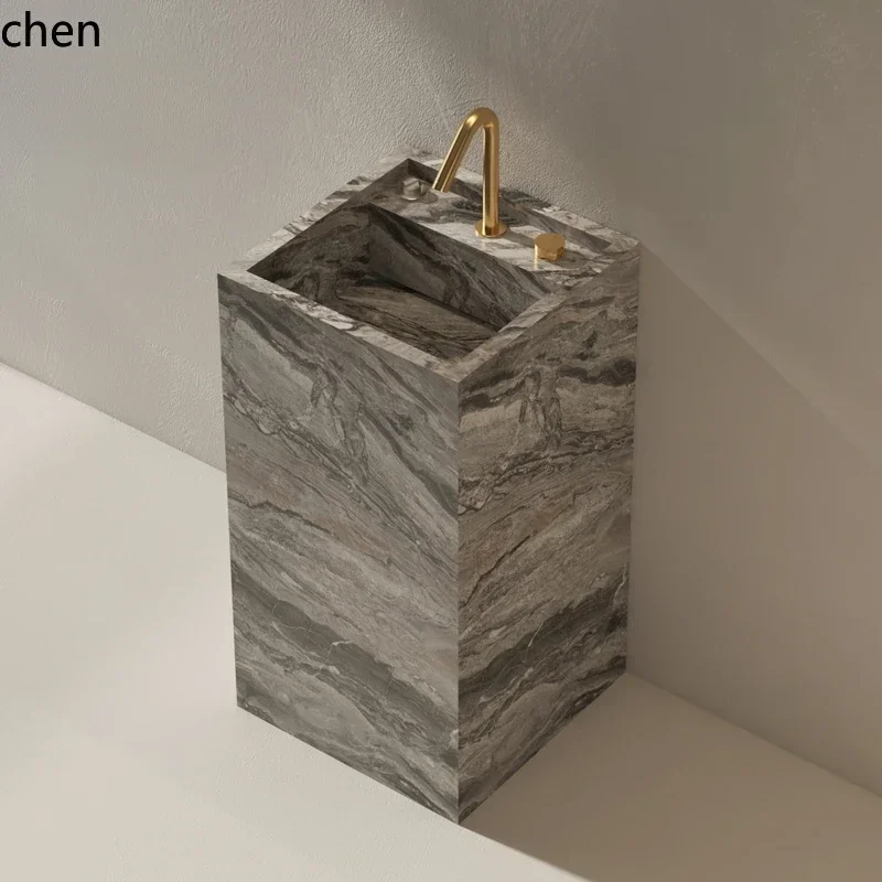 HYS rock slab column wash basin integrated floor type face basin bathroom wash table