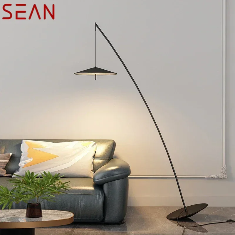 SEAN Nordic Black Fishing Floor Lamp Modern Family Living Room Beside The Sofa Creative LED Decorative Standing Light