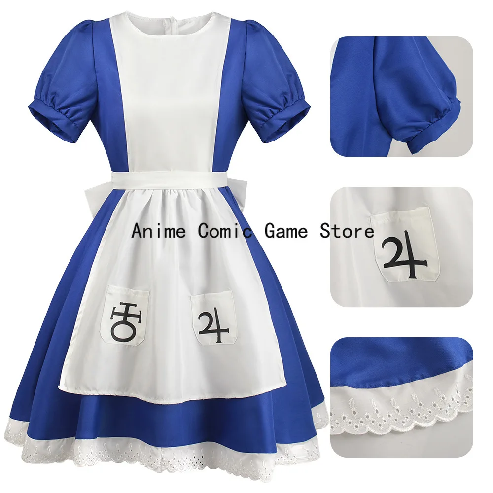 In Stock XS-3XL Alice Madness Returns Cosplay Game Alice Maid Dress Halloween Party Outfits for Women Girls