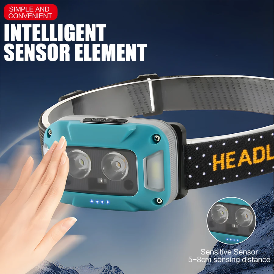 Mini Rechargeable Powerful Sensor Headlamp Fishing Camping USB Head Flashlight COB LED Head Light Torch Headlights Front Lantern