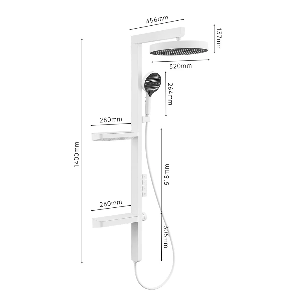 Imagem -06 - Luxo Banheiro Chuveiro Sistema Wall Mounted Led Temperatura Cachoeira Chuva Multi Função Shower Faucet Conjunto com Armazenamento Rack Temperatura Digital Display Banheira Quente e Fria Mixer Tap Full Shower Set