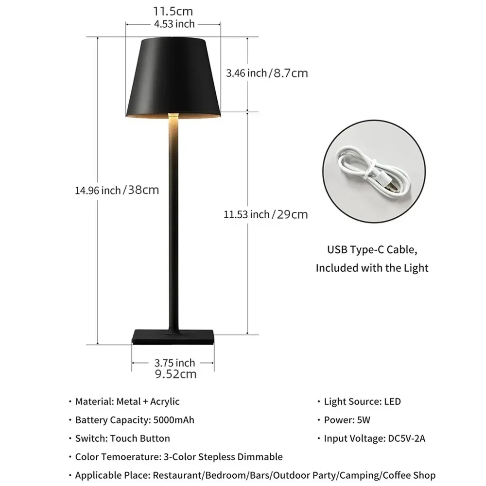 3 Color Temperature  Eye Protection Table Lamp  Control Rechargeable Batter Stepless Dimming  Dining Room/Living Room