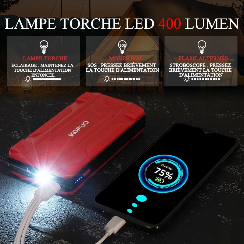 600A خفيفة الوزن سيارة الانتقال كاتب 12V السيارات البطارية الداعم ل 5.0L الغاز و 4.0L الديزل، USB QC و LED الخفيفة
